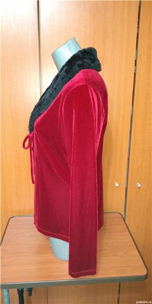 Cardigan/ Bolero rosu cu guler blanita neagra, dama, M-L - imagine 4