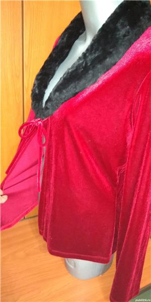 Cardigan/ Bolero rosu cu guler blanita neagra, dama, M-L - imagine 5