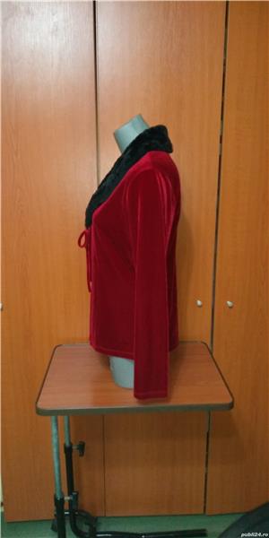 Cardigan/ Bolero rosu cu guler blanita neagra, dama, M-L - imagine 6