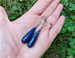 Cercei Lapis lazuli, Pirita, argint Bali, argint 925 - CE794.1 - cadou romantic, cercei lungi - imagine 1