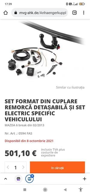 Vând cârlig remorcare detașabil ,complet pt Mazda 6 Break 2002-2013 