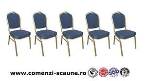 Scaune de evenimente cu spatar coroana din stofa albastra-cadru auriu