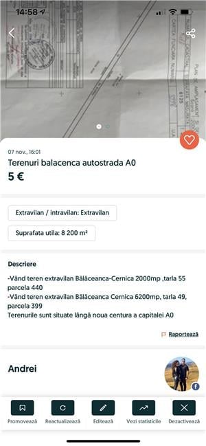 Vând teren extravilan balaceanca 6125 mp și 2000 mp 