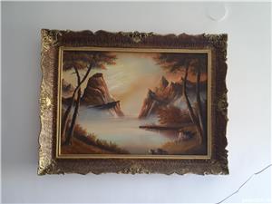 tablou mare cu rama originala pictura veche pe panza ulei - imagine 2