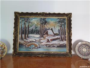 tablou mare cu rama pictura veche pe panza ulei - imagine 2