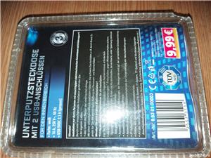 Priză cu impamantare,  încastrată cu 2 porturi USB, putere totală 5V 2.1A, intrare: AC 250V 50Hz - imagine 2