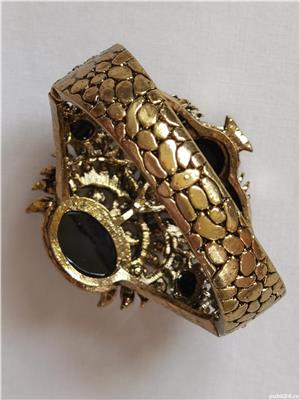 Set auriu bijuterii dama bufnite bratara cercei inel reglabil cristale - imagine 3