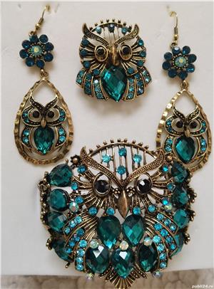 Set auriu bijuterii dama bufnite bratara cercei inel reglabil cristale - imagine 6