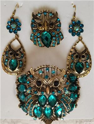 Set auriu bijuterii dama bufnite bratara cercei inel reglabil cristale - imagine 8