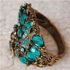 Set auriu bijuterii dama bufnite bratara cercei inel reglabil cristale - imagine 5