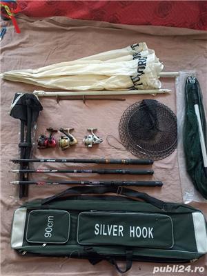Set/kit/pachet pescuit 3 lansete 3 mulinete, umbrela, minciog,  juvelnic 