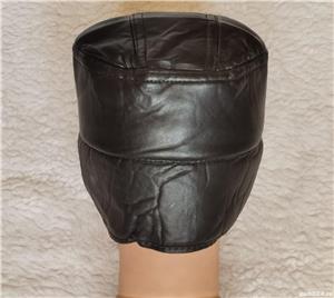 Sapca piele neagra barbati interior blana gri protectie ceafa urechi caciula stil clasic retro - imagine 6