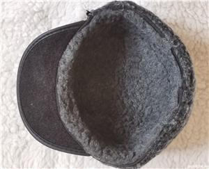 Sapca piele neagra barbati interior blana gri protectie ceafa urechi caciula stil clasic retro - imagine 8