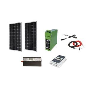 Kit fotovoltaic rulota/cabana 360 W pe 12 V cu invertor 3000 W (2 panouri 180W)