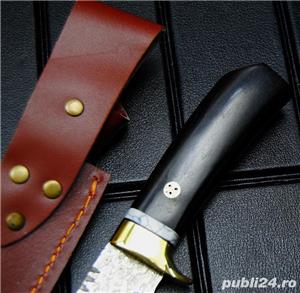 Cutit otel Damasc veritabil, teaca piele - imagine 6