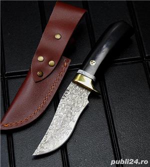 Cutit otel Damasc veritabil, teaca piele - imagine 3