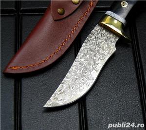 Cutit otel Damasc veritabil, teaca piele - imagine 5