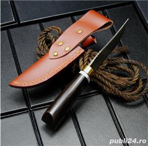 Cutit otel Damasc veritabil, teaca piele - imagine 8