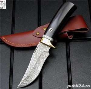 Cutit otel Damasc veritabil, teaca piele - imagine 2
