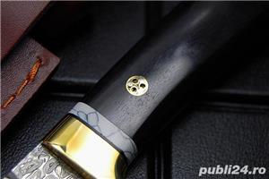 Cutit otel Damasc veritabil, teaca piele - imagine 9