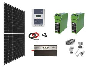 Sistem Kit OFF-GRID complet 740W pe 24V cu 2 panouri fotovoltaice solare mono 370W, baterii solare 