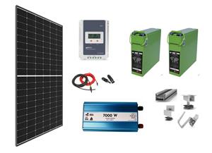 Sistem Kit OFF-GRID complet 740W pe 24V cu 2 panouri fotovoltaice solare mono 370W, baterii solare 