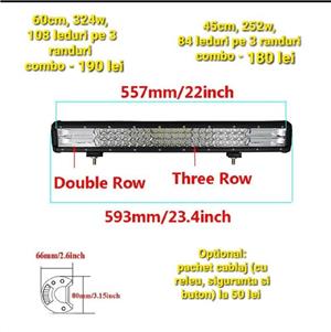 LED Bar 5D 12/24V 60/45cm576w/87cm864w Off Road Jeep SUV Camion Utilaj - imagine 3