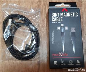 Cablu Magnetic 3 in 1, mufe Lightning/Micro USB/Type-C, 1 m, 2 A, Nou!