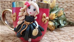 Cadou pentru fetite, sotie iubita cana papusa handmade