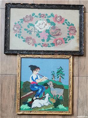 Lot 2 goblenuri vechi romanesti cusute manual cu pas mare