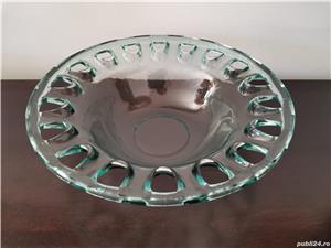 Centru de masă fructiera sticlă handmade decupata Couronne Spania  - imagine 4