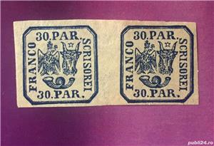 Doua timbre pereche: 30 parale, albastru, 1864