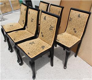 6 buc Scaune Vintage din Lemn Masiv stil ArtDeco; Scaun solid - imagine 3