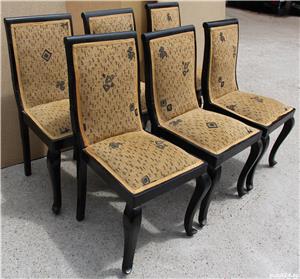 6 buc Scaune Vintage din Lemn Masiv stil ArtDeco; Scaun solid - imagine 2