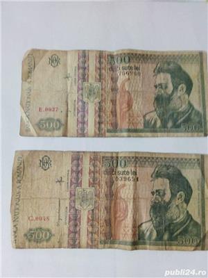 Doua bancnote cu valoare de 5oo lei cu chipul lui Brâncuși  emise cu începere din 1991   - imagine 2