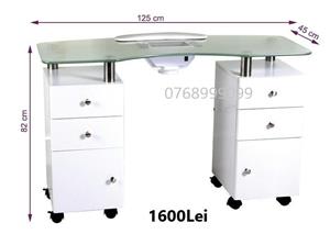 Masa birou manichiura 2MODELE sticla cu aspirator ALB