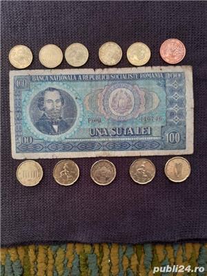 Bancnota de 100 lei cu Nicolae  Bălcescu si monede de 10 s20 eurocenti