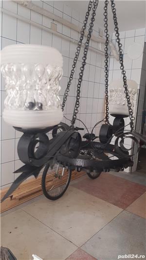 Lustra metalica neagra, cu patru brate din fier forjat, lucrata manual - imagine 4