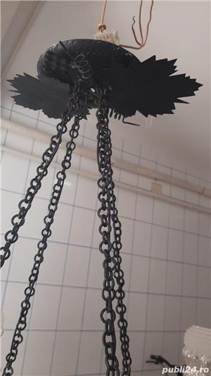 Lustra metalica neagra, cu patru brate din fier forjat, lucrata manual - imagine 8