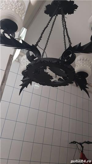 Lustra metalica neagra, cu patru brate din fier forjat, lucrata manual - imagine 10