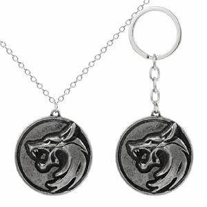 SET lant pandantiv medalion breloc serialul the Witcher cap de lup - imagine 5