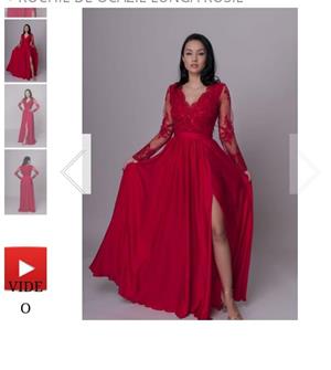 Rochie lunga din voal si dantela rosie cu paiete Darma, marimea M