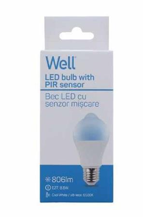 Bec cu senzor de miscare, 8.8W, echivalent 60W ,dulie universala E27 806 lumeni. - imagine 2