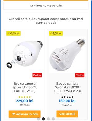 Camera IP Panoramica unghi 360 grade, Wifi, Aplicatie Live pe Telefon, Insurubare tip bec - imagine 1