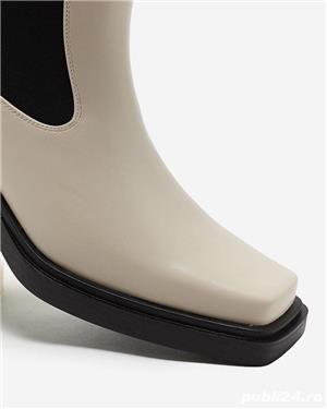 Cizme   ciocate crem, cu varf si toc patrat, mar.40 - imagine 3