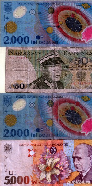 4 bancnote + o monedă, vechi