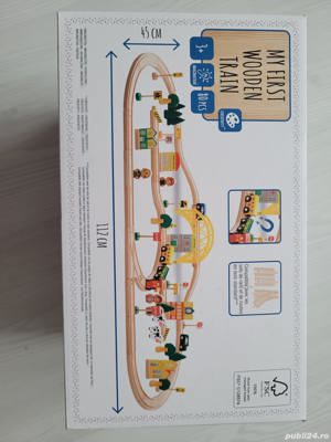 Vand Set Circuit de tren din lemn 112x45 cm, 80 Piese, 3 Ani+, NOU, Pret 149 Lei - imagine 5