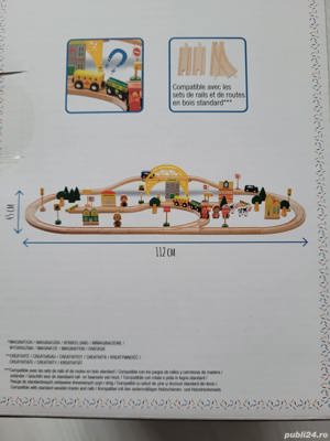 Vand Set Circuit de tren din lemn 112x45 cm, 80 Piese, 3 Ani+, NOU, Pret 149 Lei - imagine 8