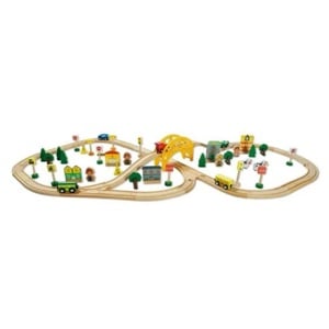 Vand Set Circuit de tren din lemn 112x45 cm, 80 Piese, 3 Ani+, NOU, Pret 149 Lei - imagine 2