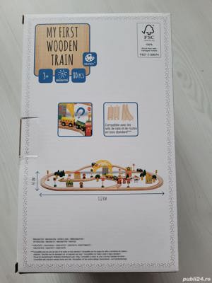 Vand Set Circuit de tren din lemn 112x45 cm, 80 Piese, 3 Ani+, NOU, Pret 149 Lei - imagine 6